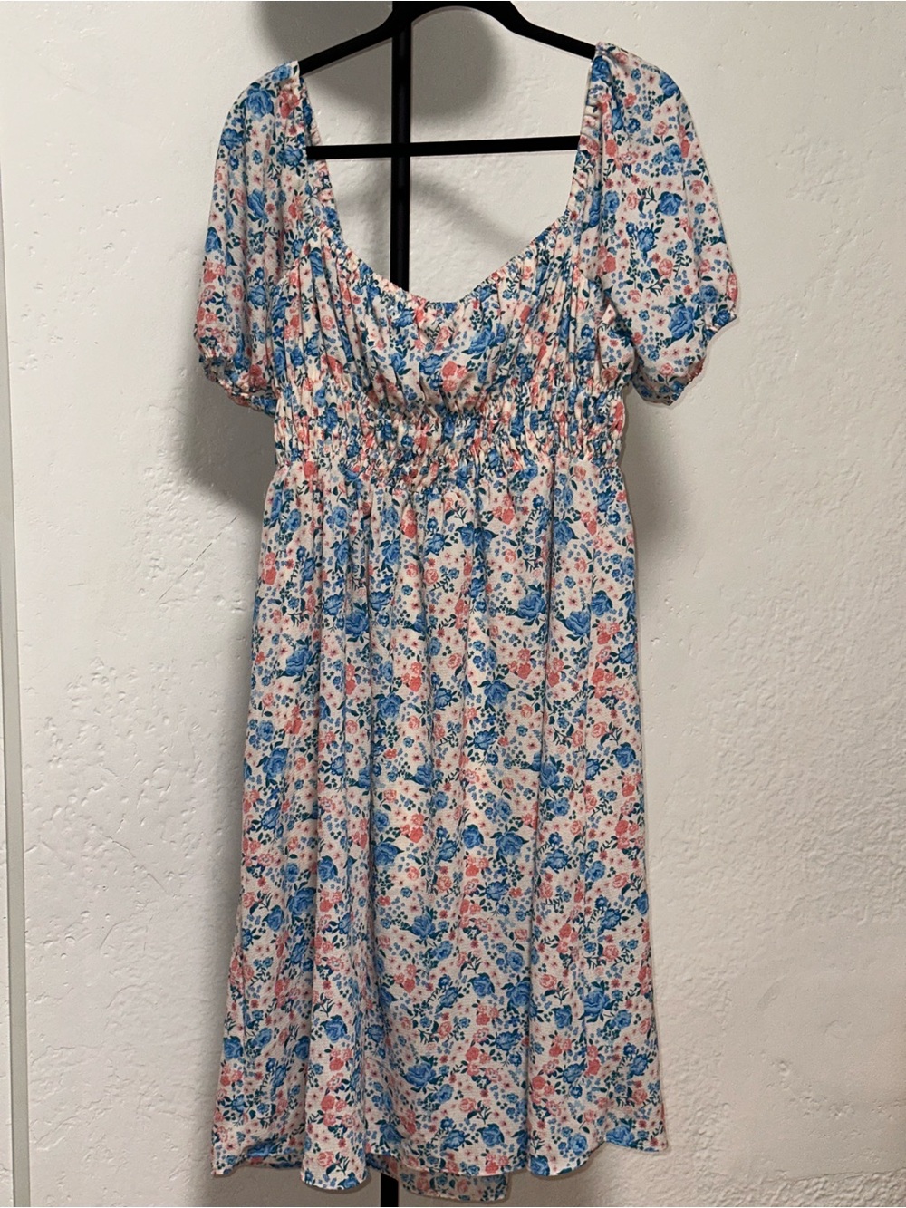 BCBGeneration White Dress with Blue & Pink Floral Print